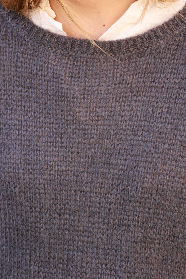 Dark Grey Knitted Mohair Blend Sweater Round Neck