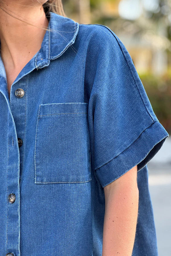 Denim Short-Sleeve Shirt Dress