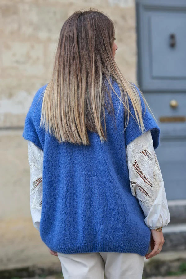 Dusty blue Sleeveless Chunky Knit Vest