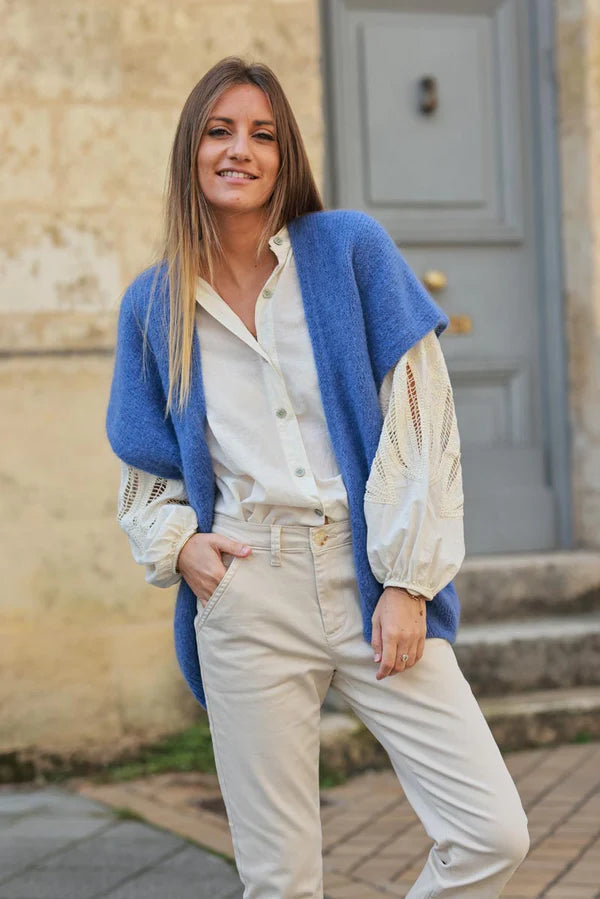 Dusty blue Sleeveless Chunky Knit Vest