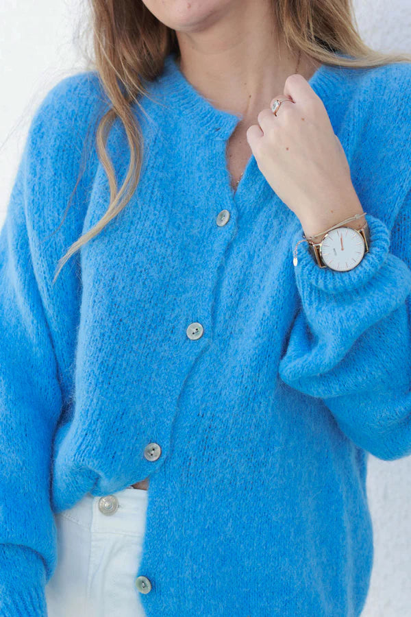 Dusty Blue Soft Knit Alpaca Wool Blend Cardigan