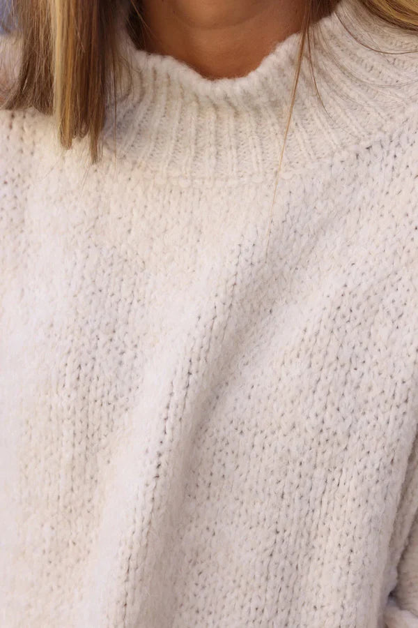 Cream Chunky Knit Sweater Oversized and Funnel Neck