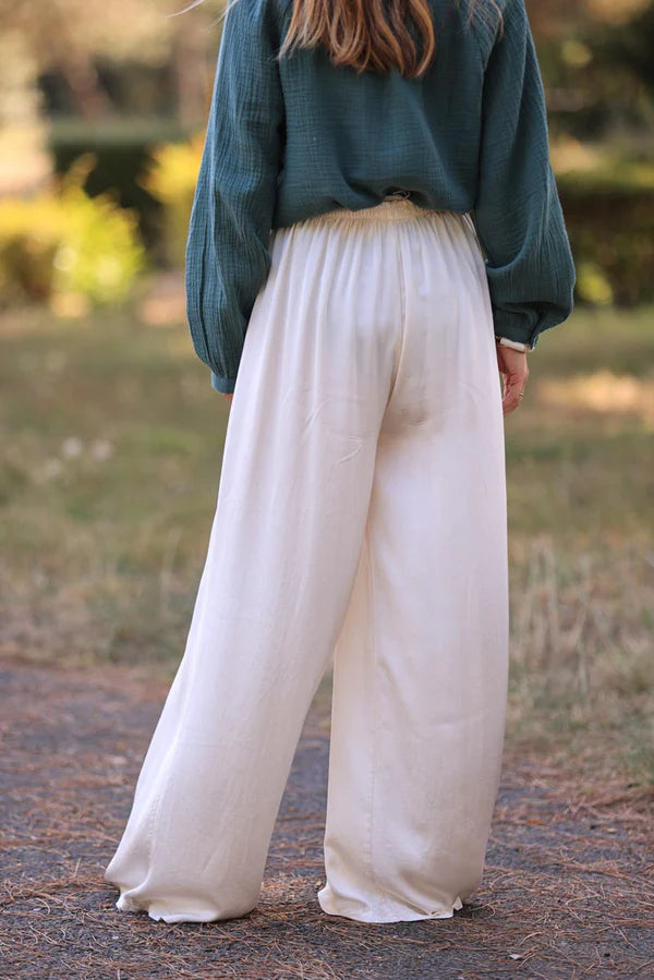 Cream Silky Wide Leg Floaty Pants