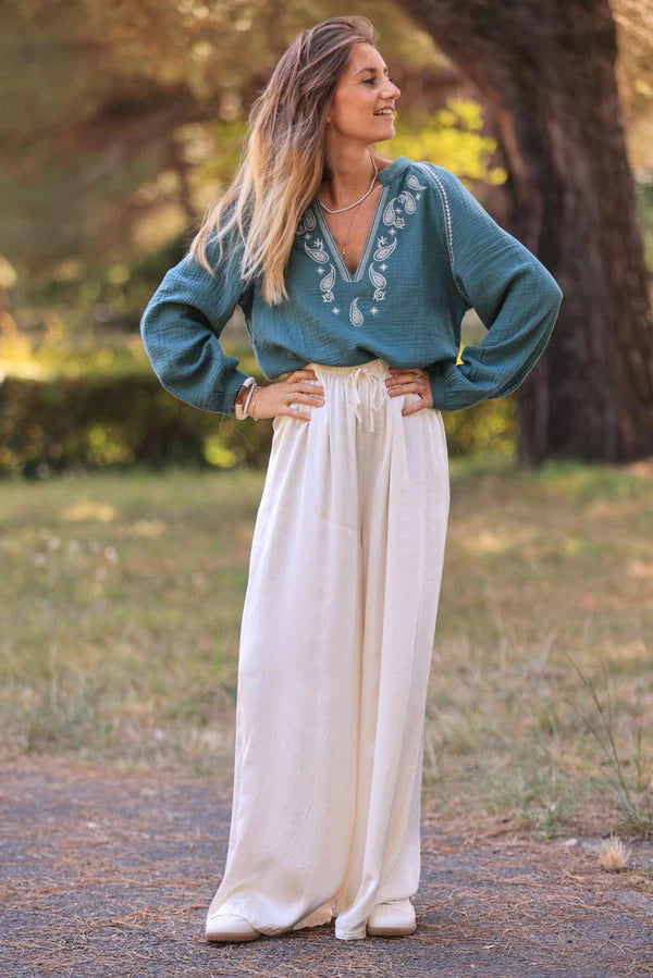 Cream Silky Wide Leg Floaty Pants