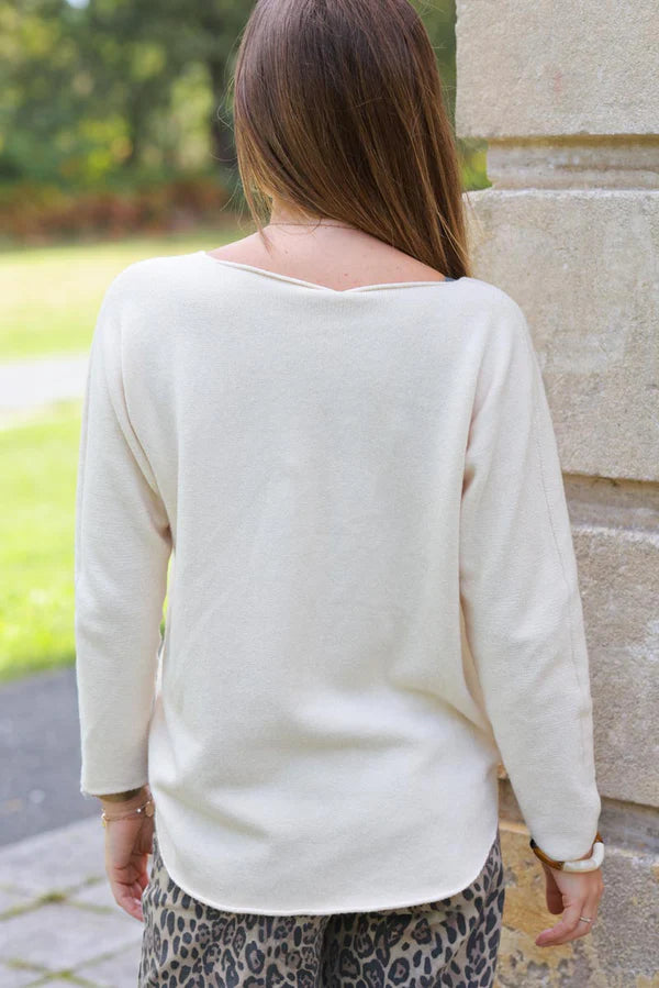 Ecru ultra-soft, Viscose Blend V-Neck Sweater