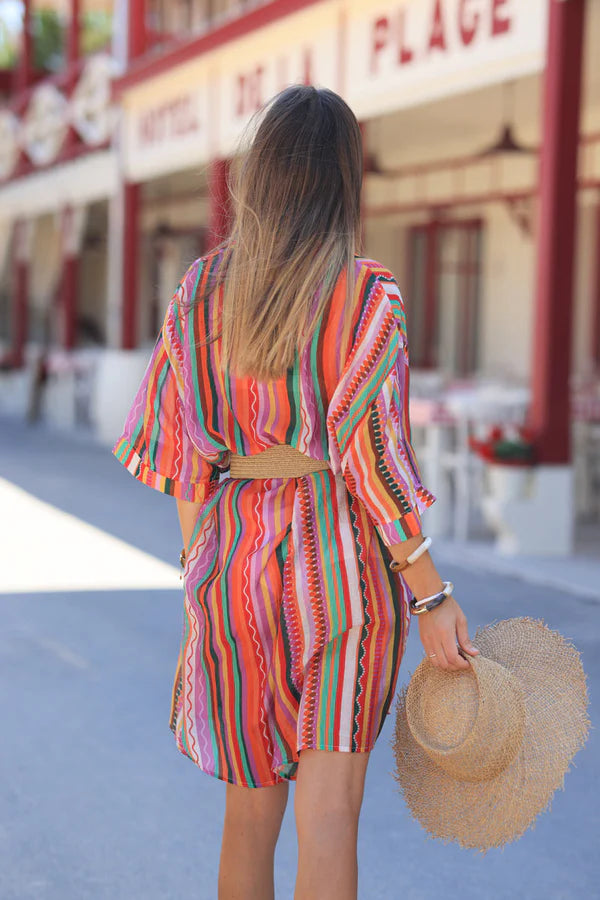 Floaty shirt dress with orange and purple stripes