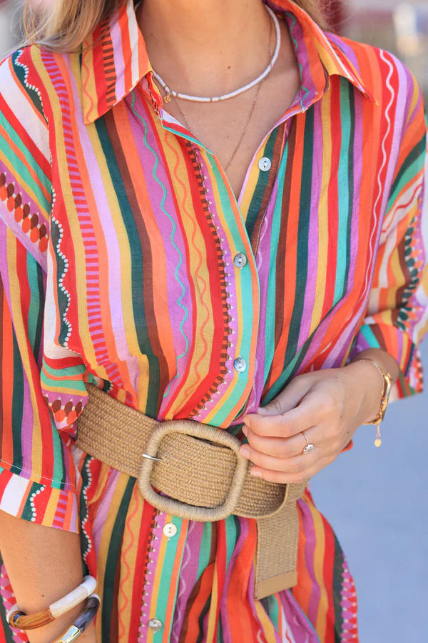 Floaty shirt dress with orange and purple stripes