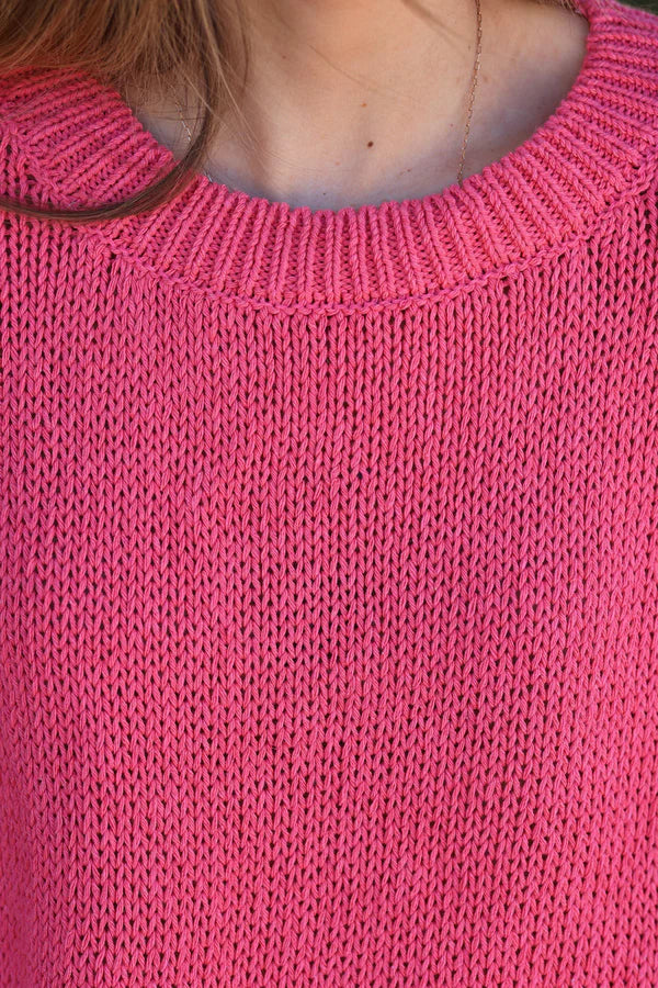 Fuchsia chunky cotton knit short sleeve jumper