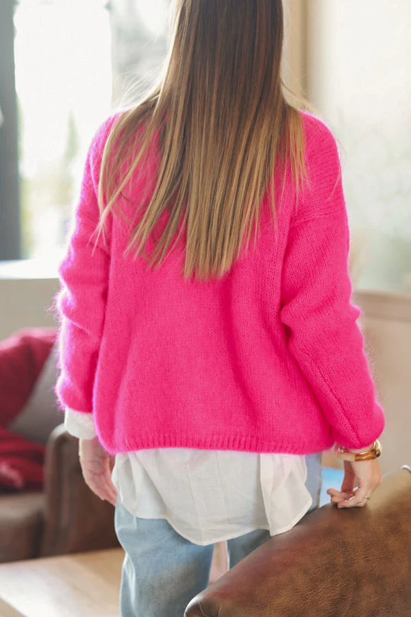 Hot Pink Knitted Button Through Cardigan