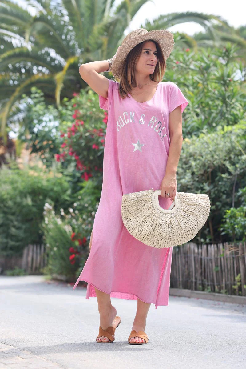 Fuchsia 'Rock and Roll' Cotton Maxi Dress