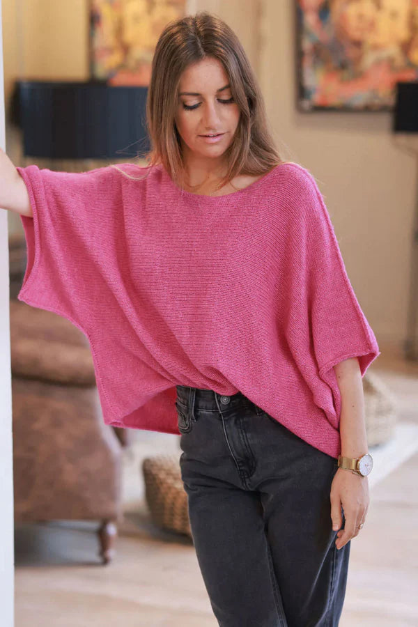 Fuchsia Pink Wool Blend Cropped Sweater