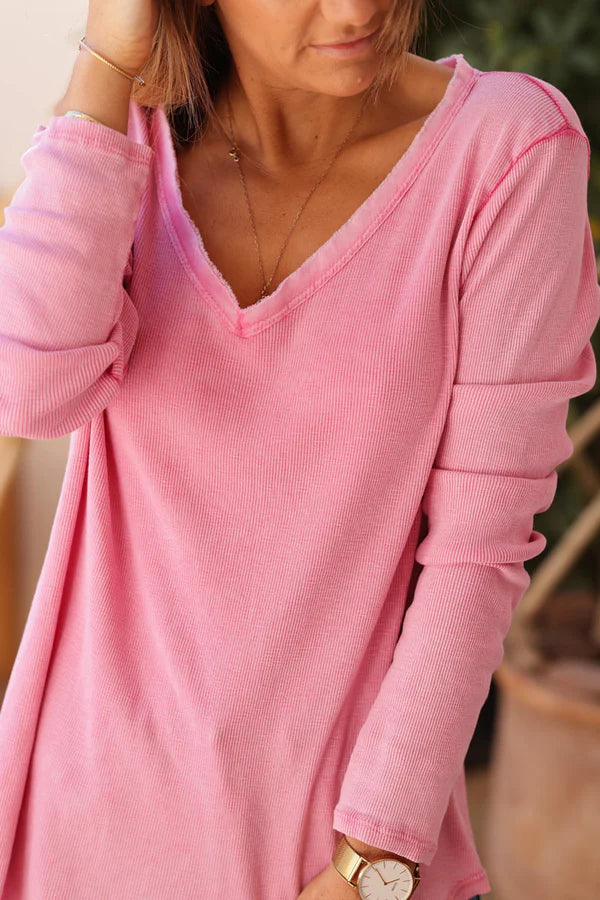 Hot Pink Ribbed Long Sleeve T-shirt 'ILY to the Moon and Back'