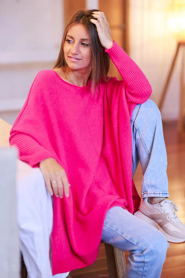 Fuchsia Viscose Knit Sweater Tunic