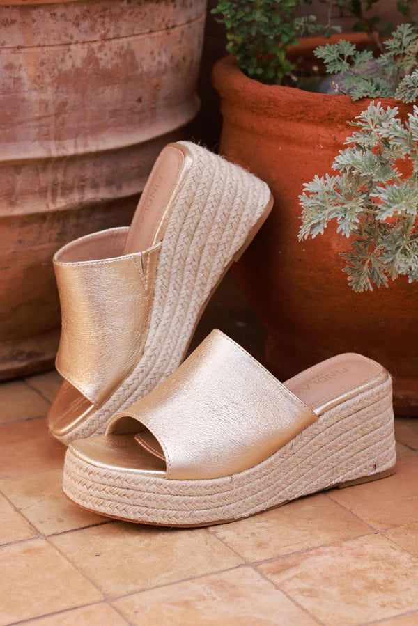 Gold Metallic Wedge Espadrilles