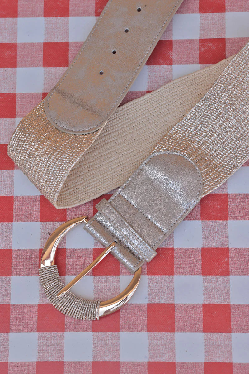 Gold Stretch Textured Buckle Belt