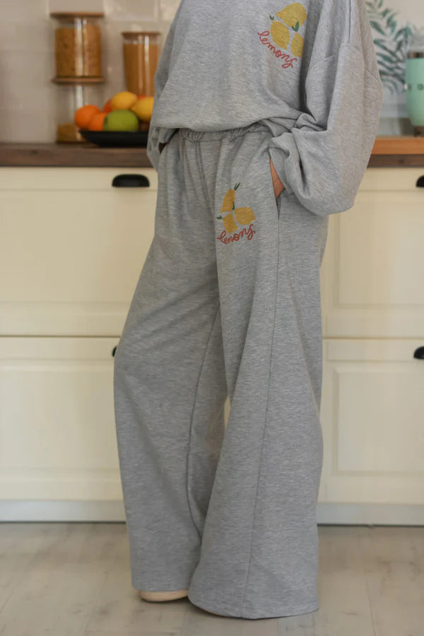 Heather Gray “Lemons” Knit Lounge Pants