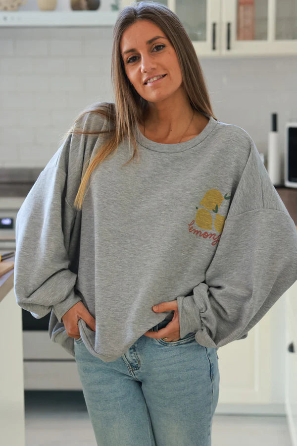 Heather Gray “Lemons” Knit Lounge Top