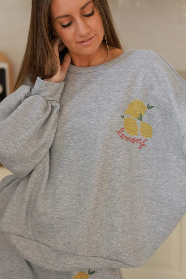 Heather Gray “Lemons” Knit Lounge Top