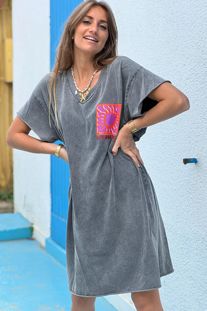 Gray Neon Sun Vintage Jersey T-Shirt Dress