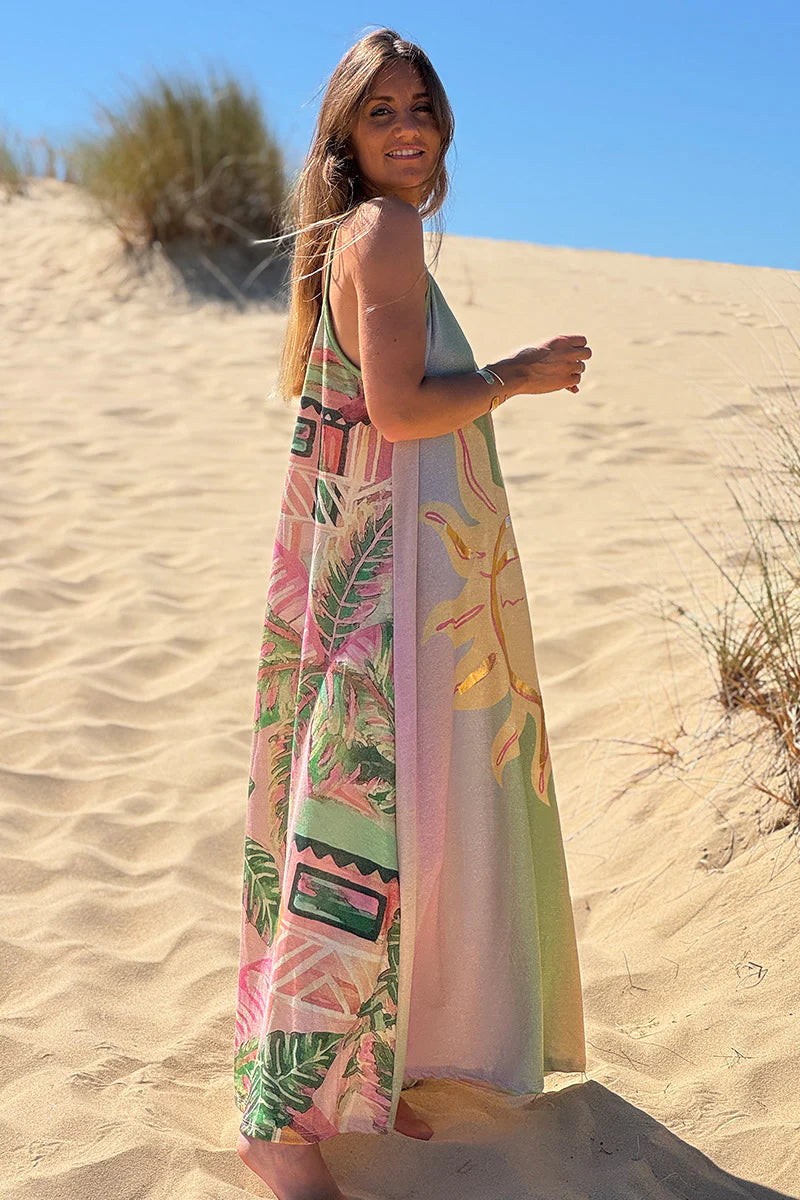 Green Jungle Sun Glitter Knit Sleeveless Maxi Dress