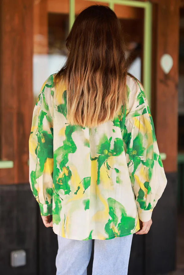 Green Tie-Dye Button-Down Blouse