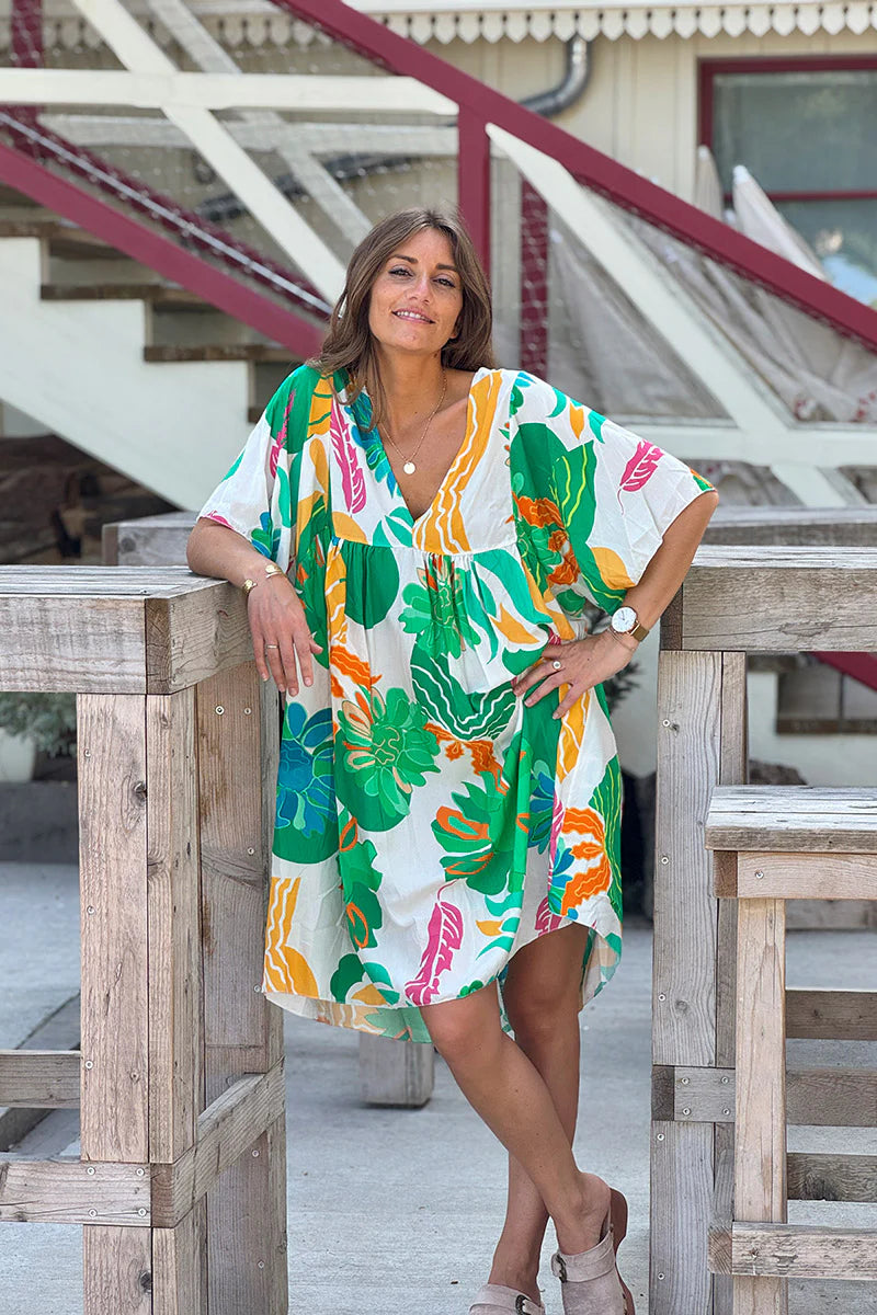 Green Tropical Foliage Caftan