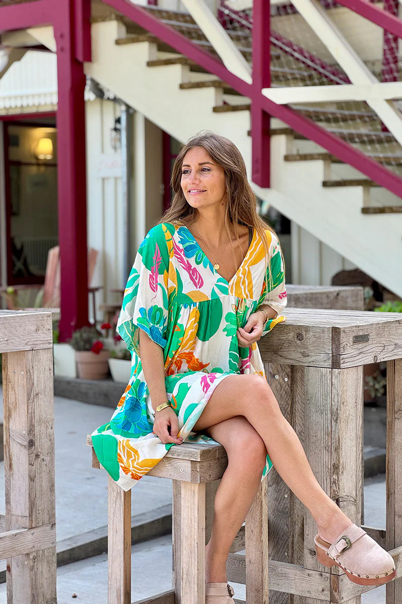 Green Tropical Foliage Caftan