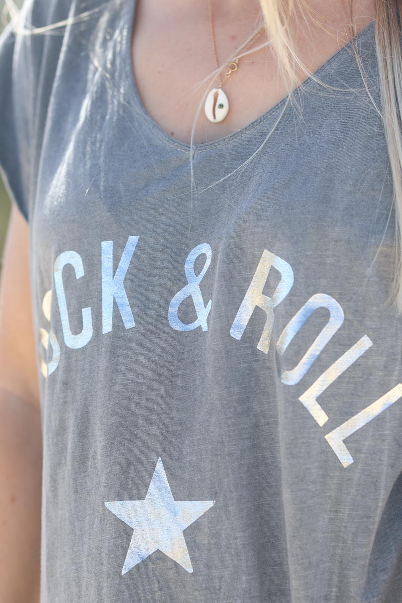 Gray 'Rock and Roll' Cotton Maxi Dress