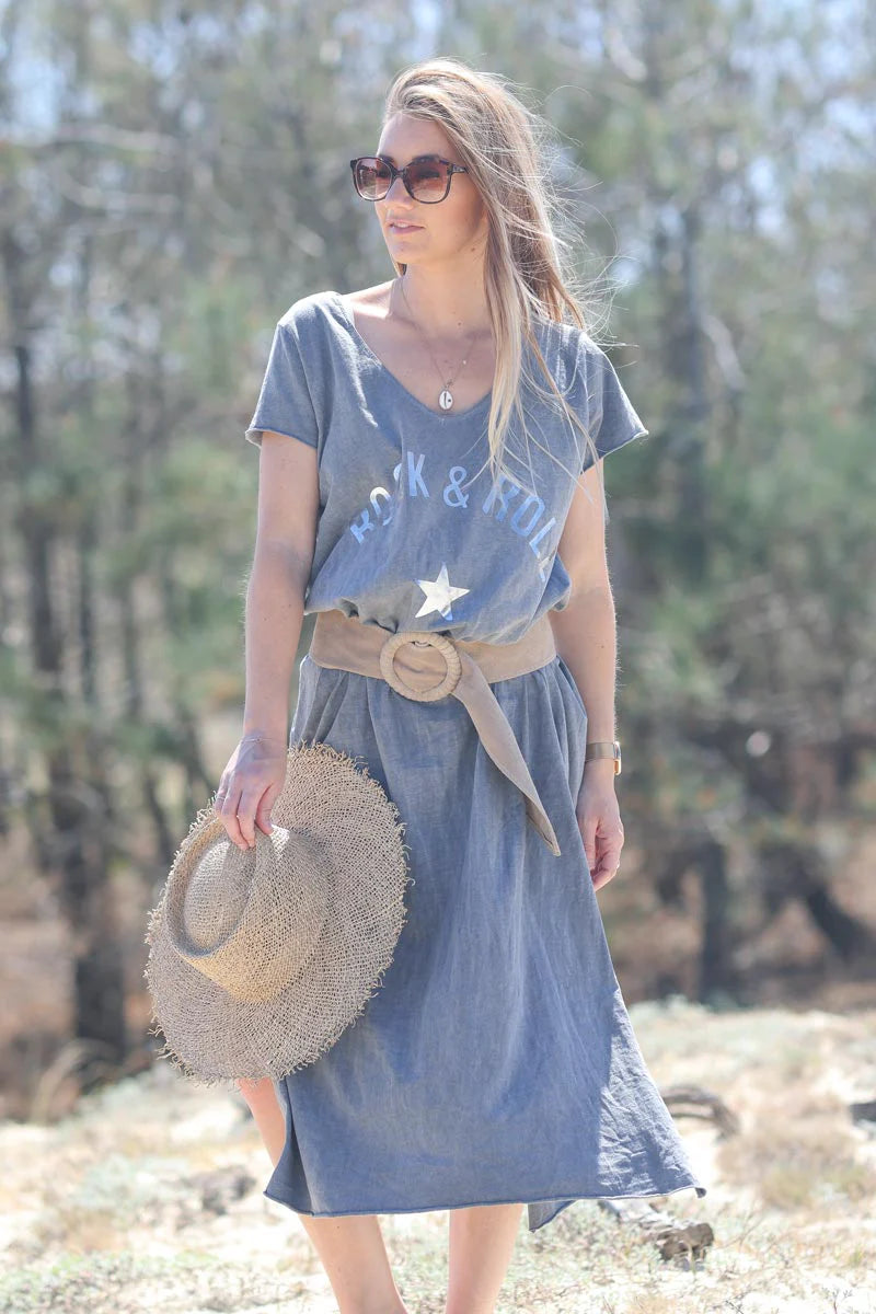 Gray 'Rock and Roll' Cotton Maxi Dress
