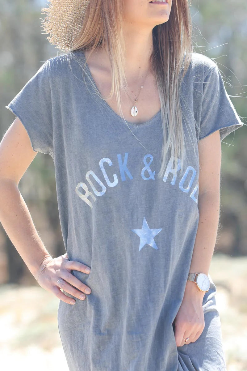 Gray 'Rock and Roll' Cotton Maxi Dress