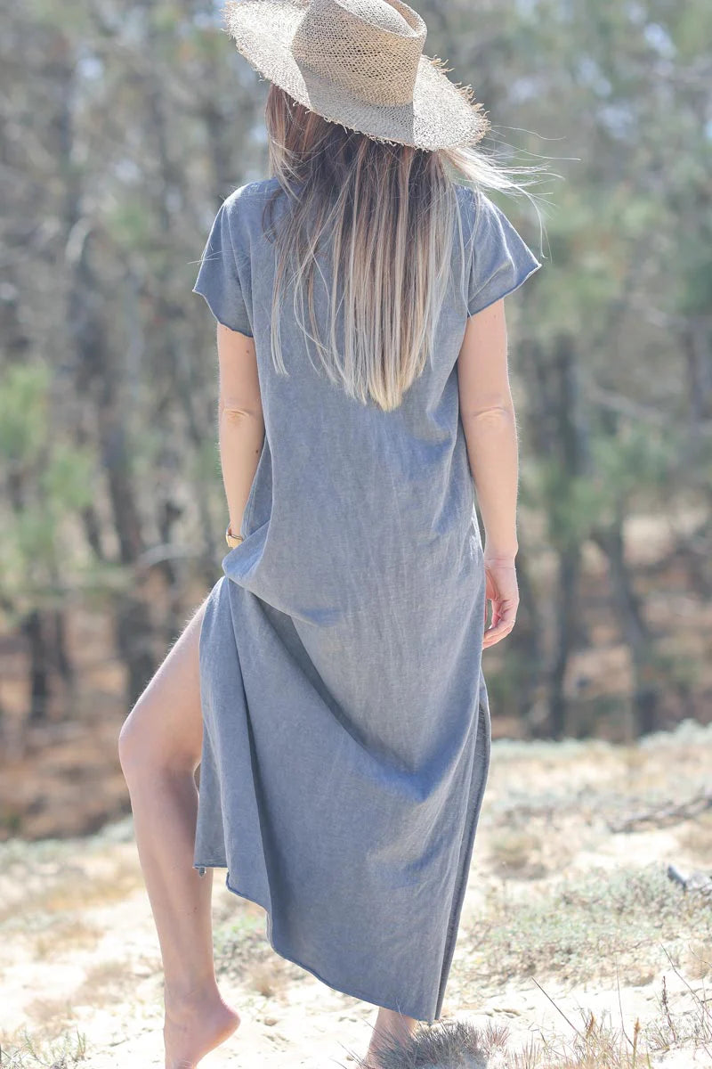 Gray 'Rock and Roll' Cotton Maxi Dress