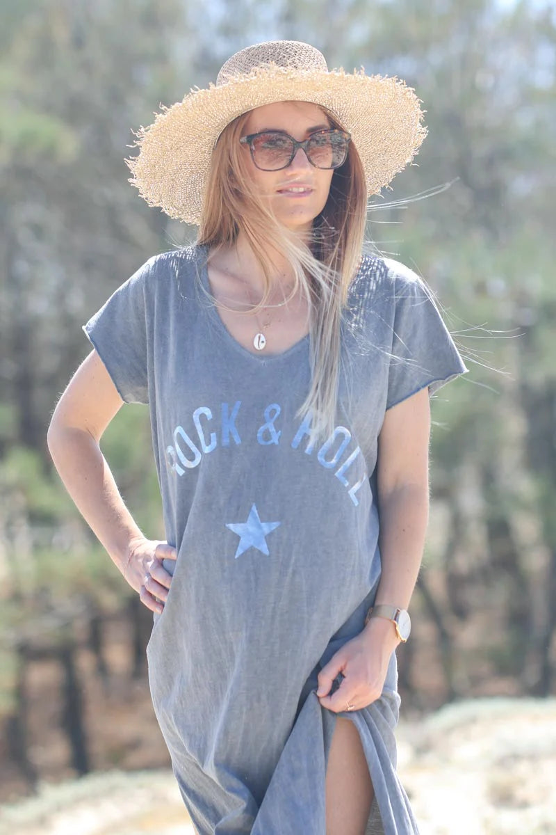 Gray 'Rock and Roll' Cotton Maxi Dress