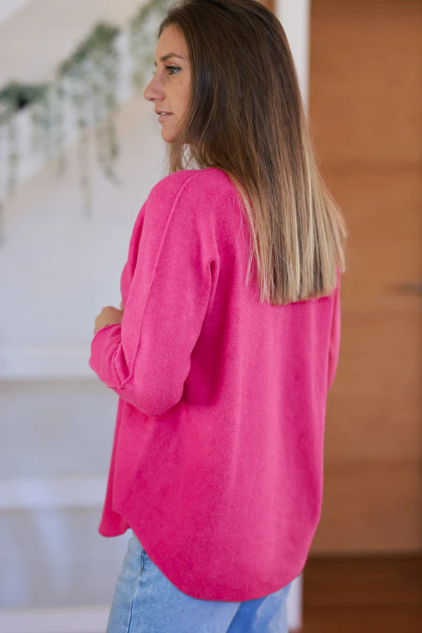 Hot Pink ultra-soft, Viscose Blend V-Neck Sweater