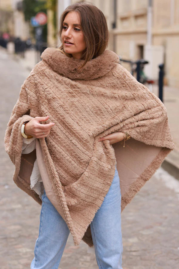 Ice Brown Faux Chinchilla Poncho Cape