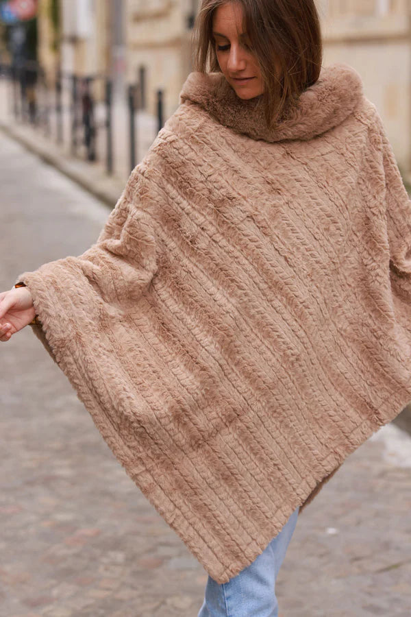 Ice Brown Faux Chinchilla Poncho Cape