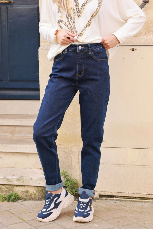 Indigo Wash Stretch Denim Straight-Leg Jeans