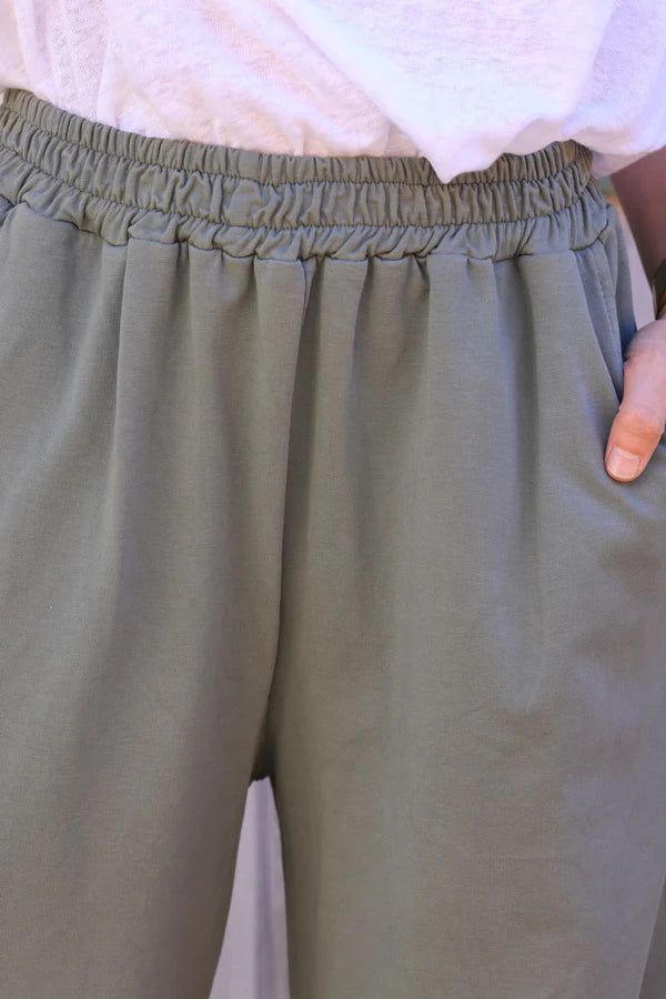 Olive Stretch Cotton Wide Leg Flared Sweatpants