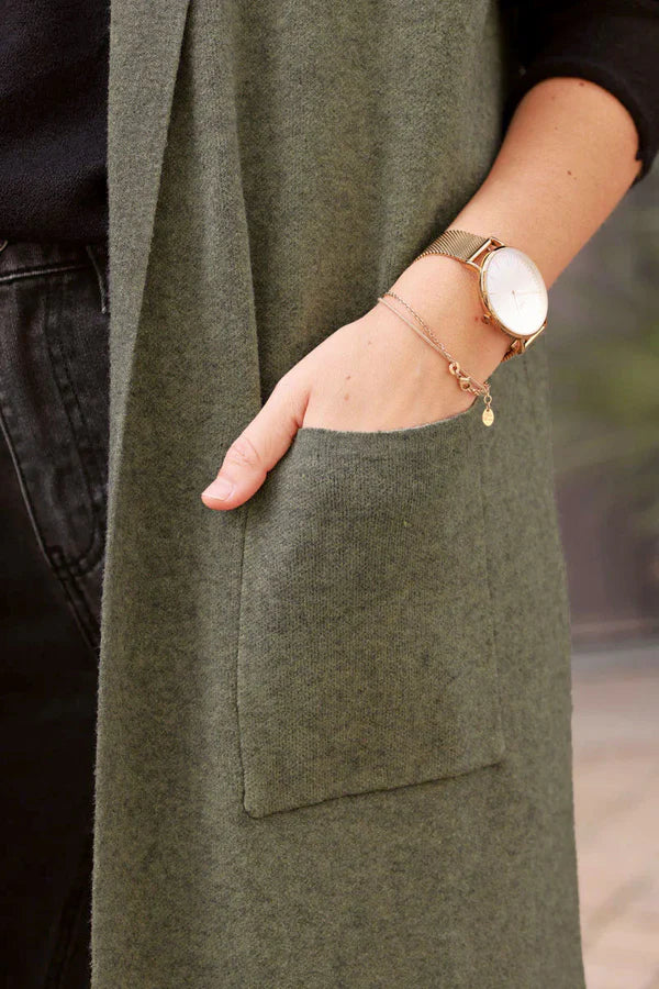 Khaki Tailored Knit Duster Vest