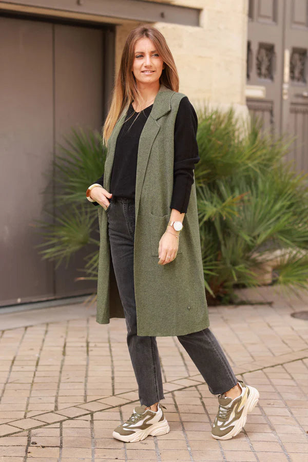 Khaki Tailored Knit Duster Vest