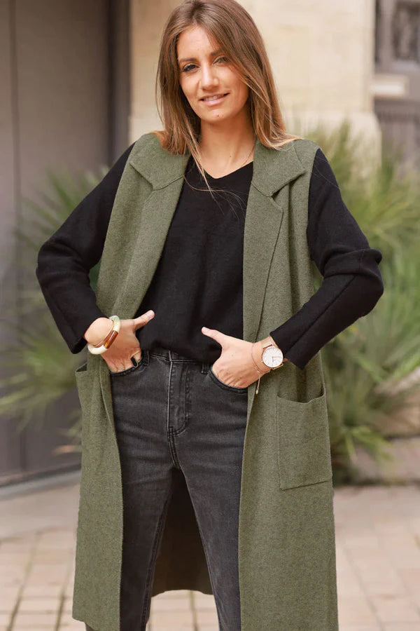 Khaki Tailored Knit Duster Vest