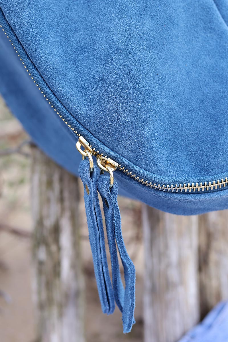 Large blue suede leather bum bag