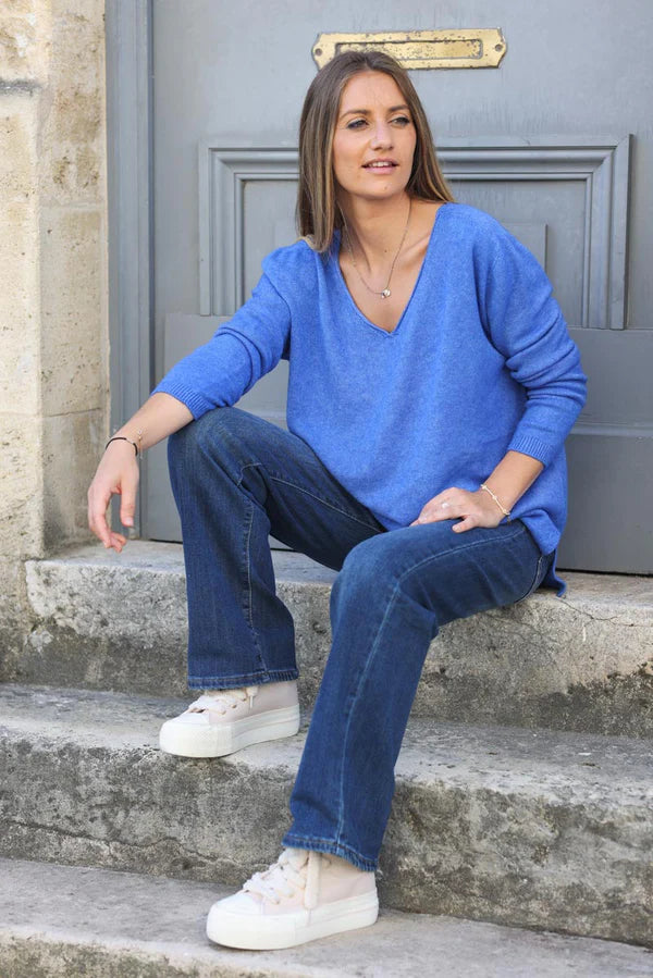 Lavander blue Soft Basic V-neck Sweater