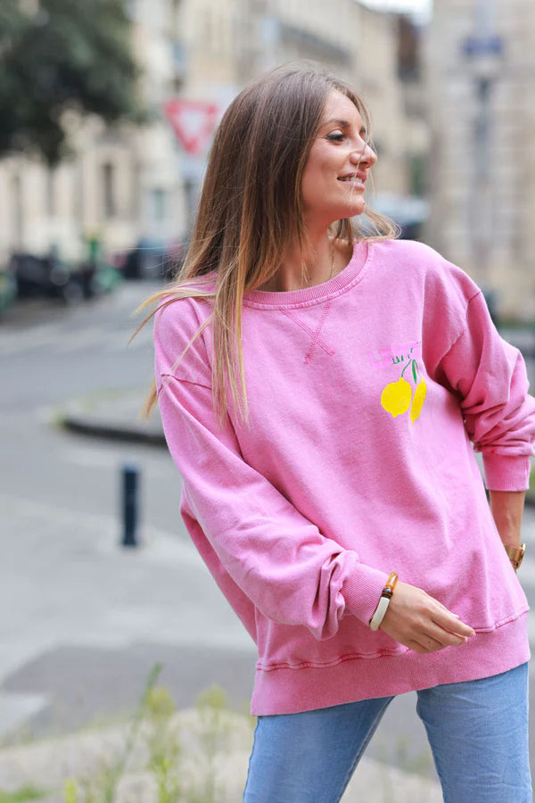 Vintage faded pink sweatshirt with lemon 'limoncello' pattern