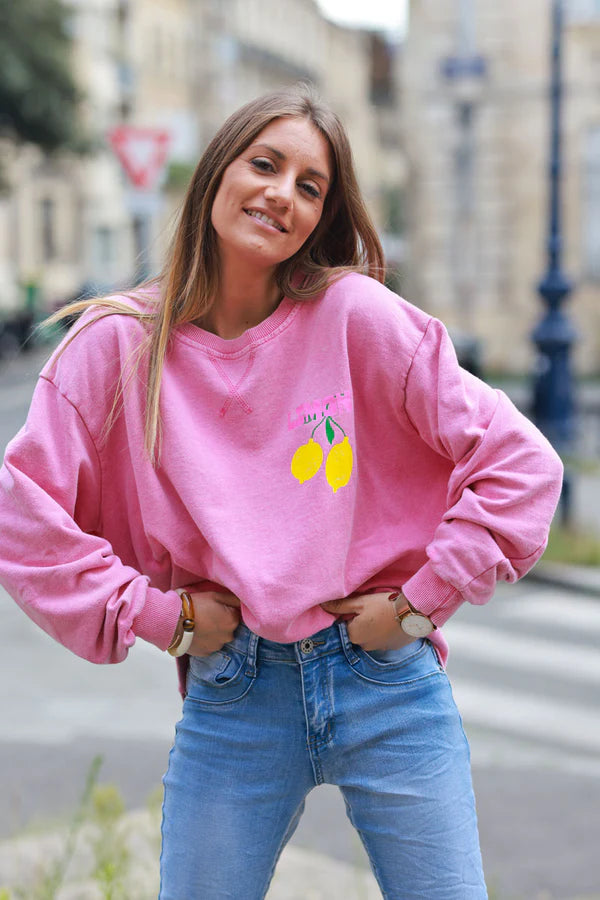 Vintage faded pink sweatshirt with lemon 'limoncello' pattern