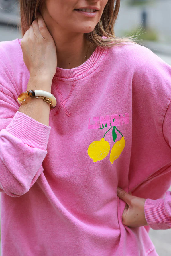 Vintage faded pink sweatshirt with lemon 'limoncello' pattern