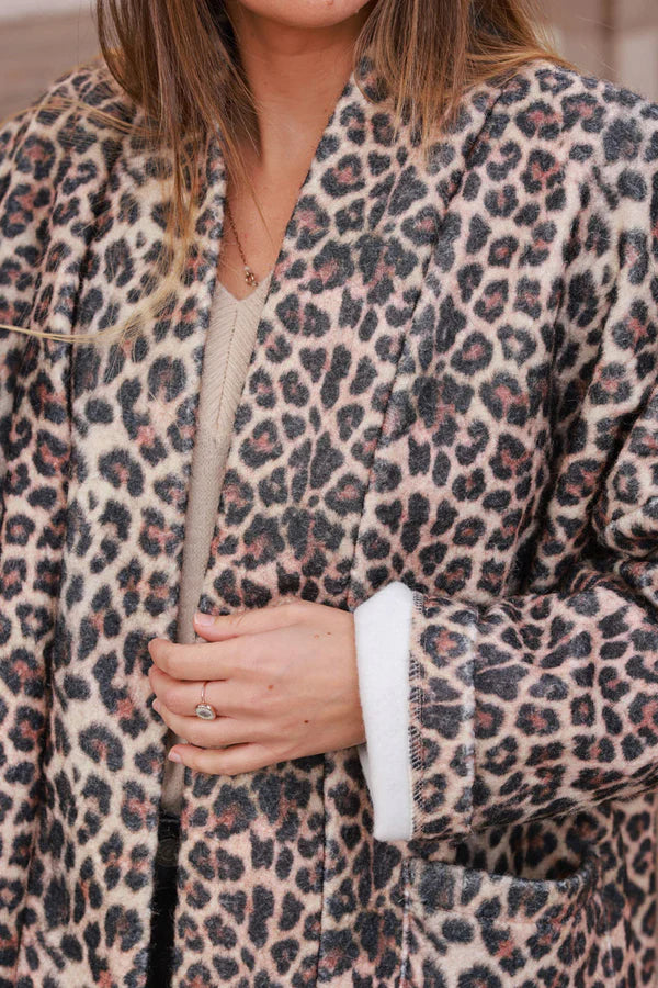 Leopard Print Sherpa Shawl Collar Jacket