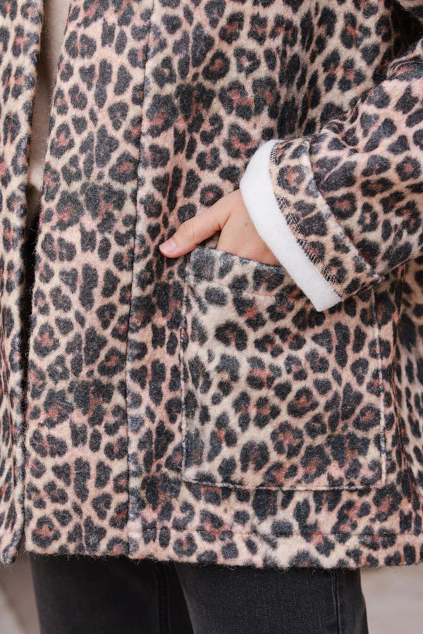 Leopard Print Sherpa Shawl Collar Jacket