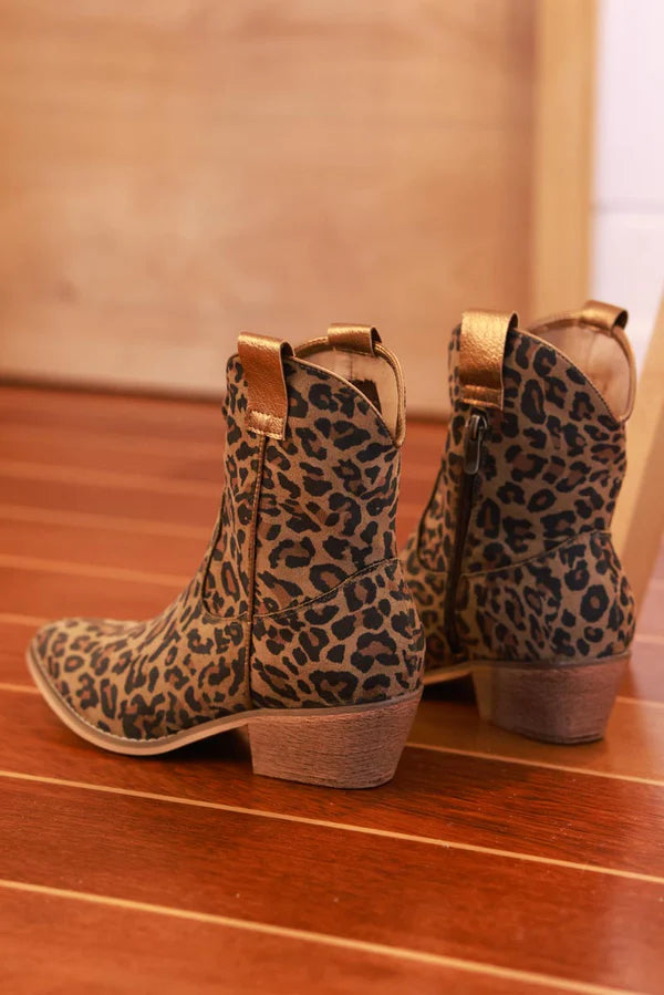 Leopard Sueded Cowboy Ankle Boots