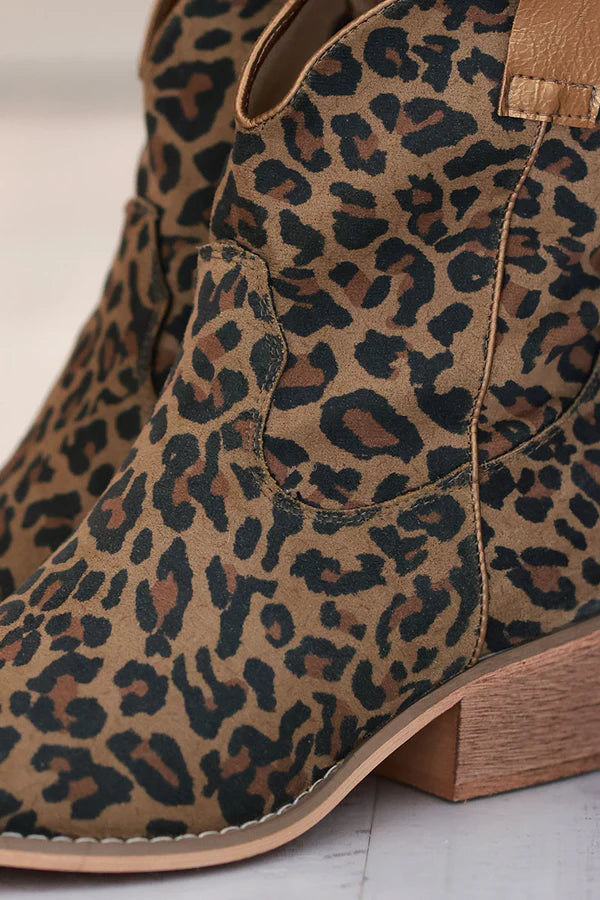 Leopard Sueded Cowboy Ankle Boots