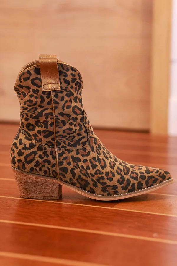 Leopard Sueded Cowboy Ankle Boots